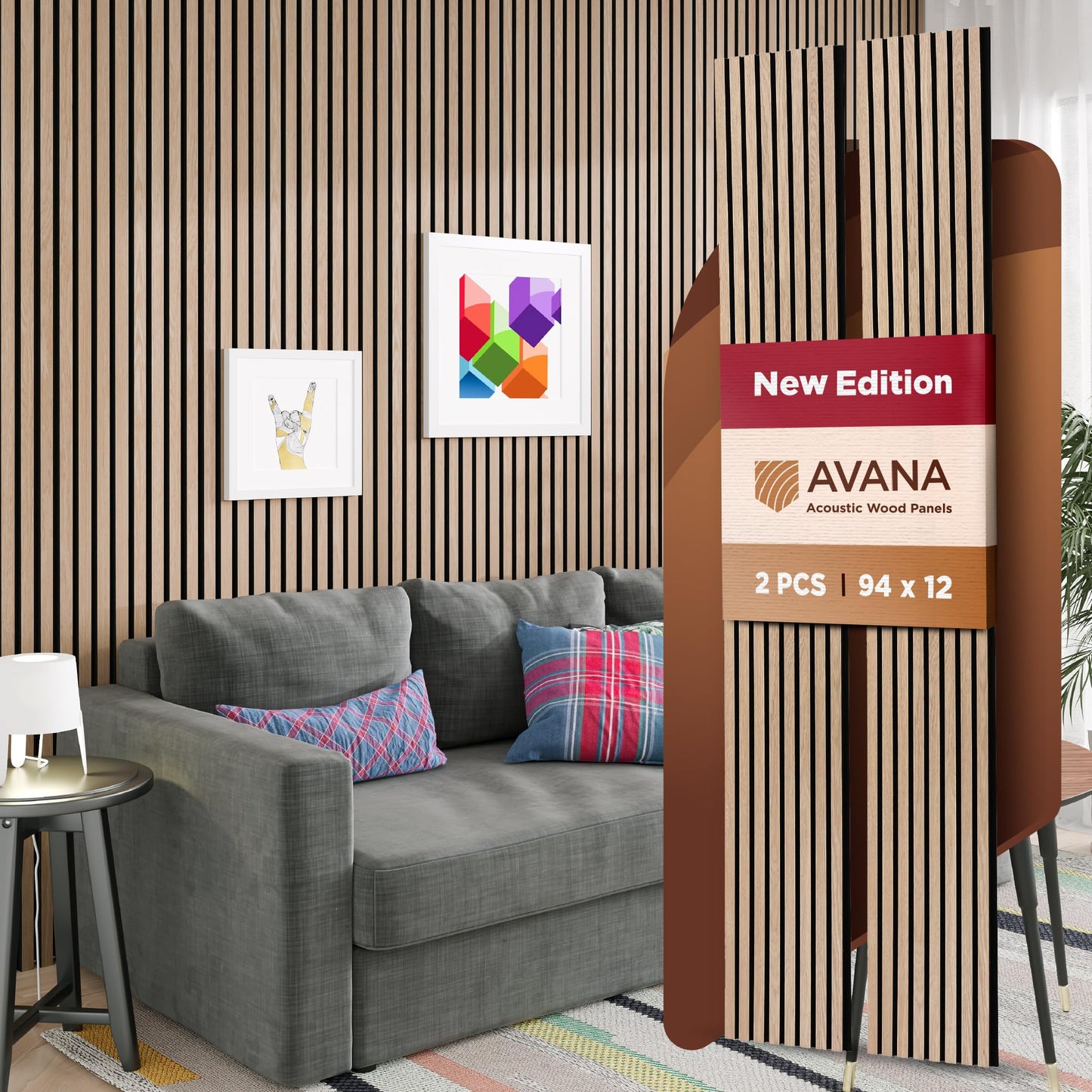 Avana Acoustic Wood Wall Panels – 94.4 x 12.6 Inch Dark Walnut Acoustic Panels 4 PCs – Wall Panels For Interior Wall Decor for Homes, Offices