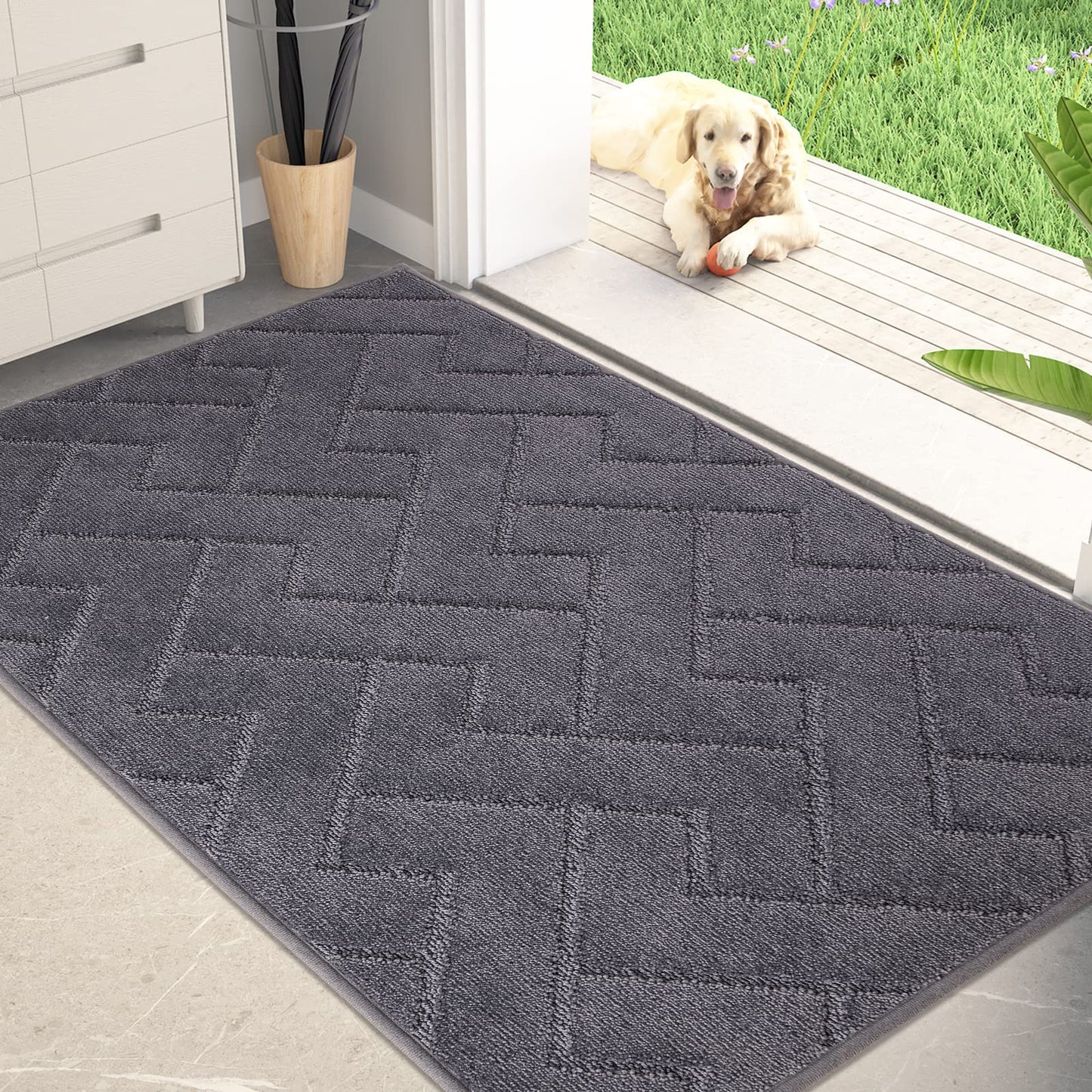 PURRUGS Dirt Trapper Door Mat, Non-Slip Machine Washable Entry Rug, Shoe Scraper, Dog Doormat