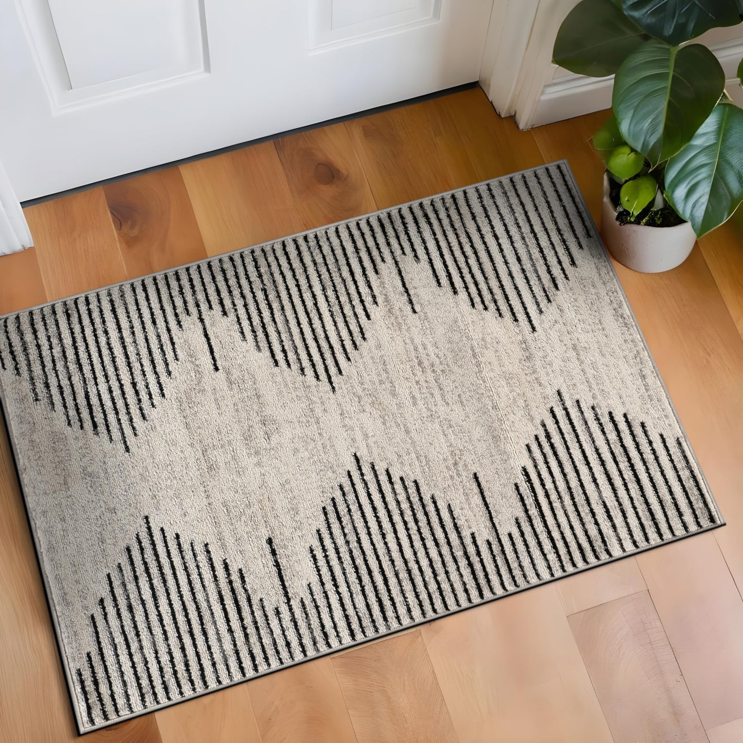 Rugshop Bohemian Stripe Stain Resistant High Traffic Living Room Kitchen Bedroom Dining Home Office Area Rug 5' x 7' Black