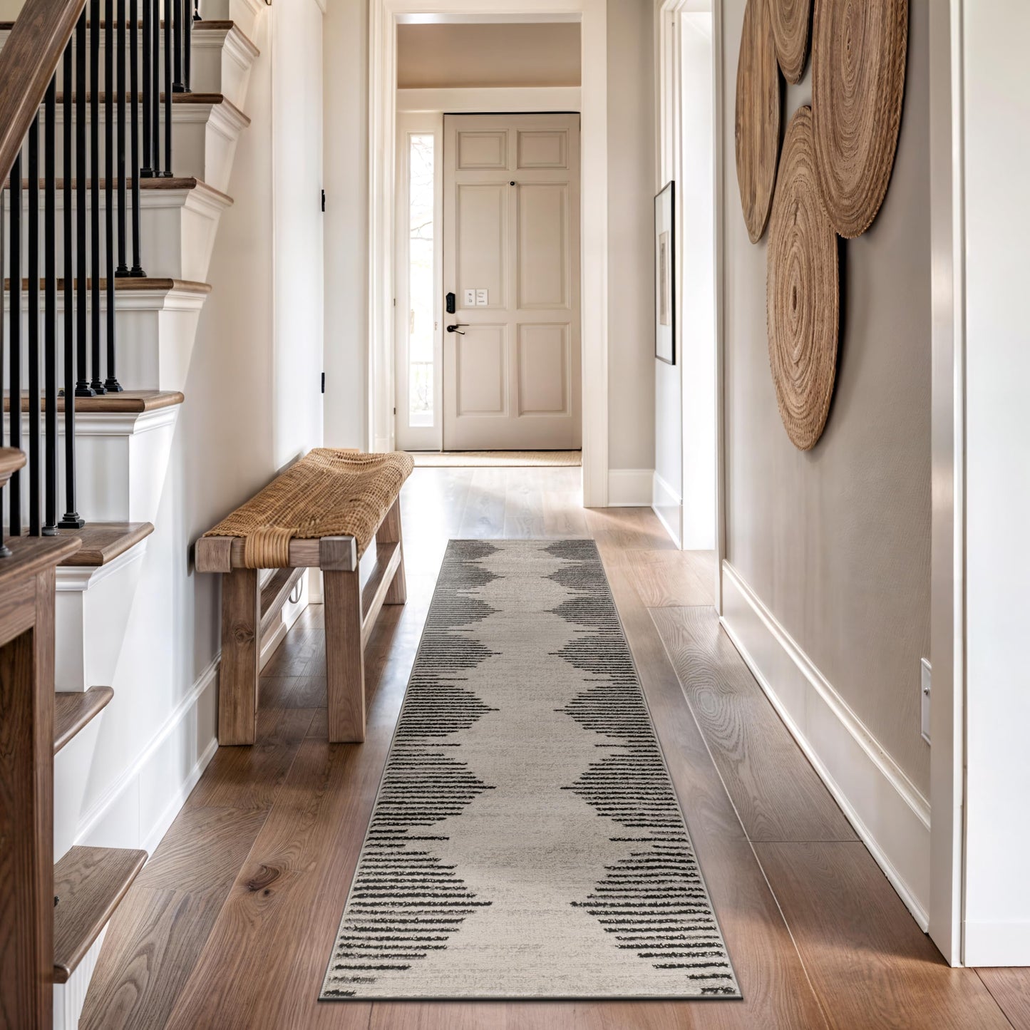 Rugshop Bohemian Stripe Stain Resistant High Traffic Living Room Kitchen Bedroom Dining Home Office Area Rug 5' x 7' Black