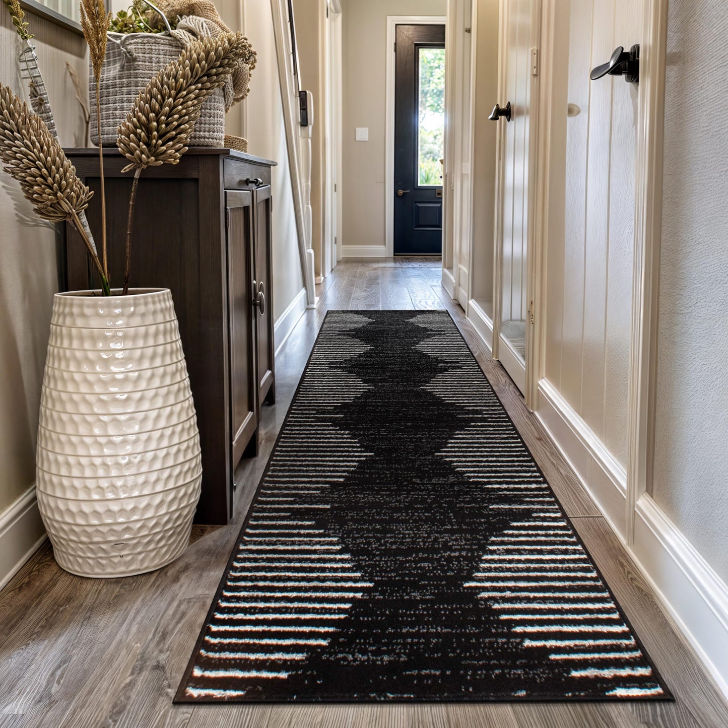 Rugshop Bohemian Stripe Stain Resistant High Traffic Living Room Kitchen Bedroom Dining Home Office Area Rug 5' x 7' Black