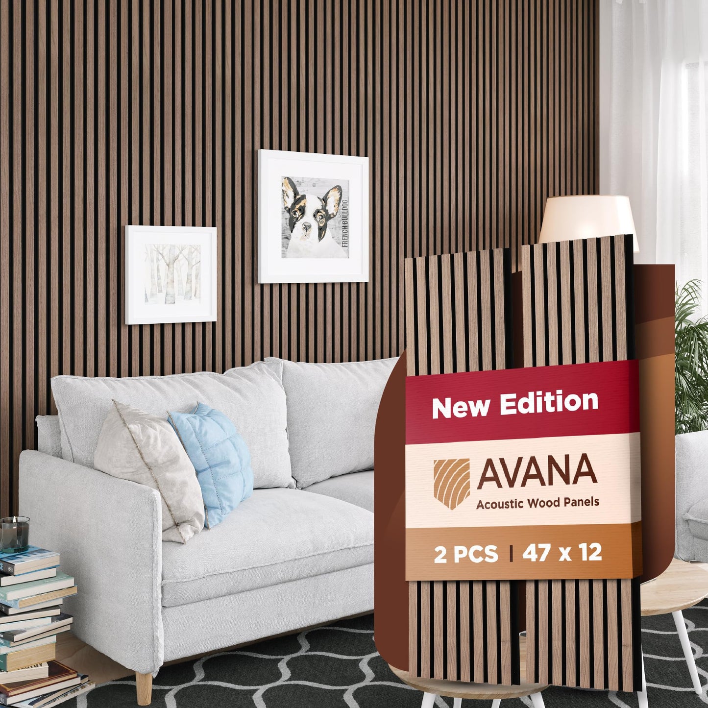 Avana Acoustic Wood Wall Panels – 94.4 x 12.6 Inch Dark Walnut Acoustic Panels 4 PCs – Wall Panels For Interior Wall Decor for Homes, Offices