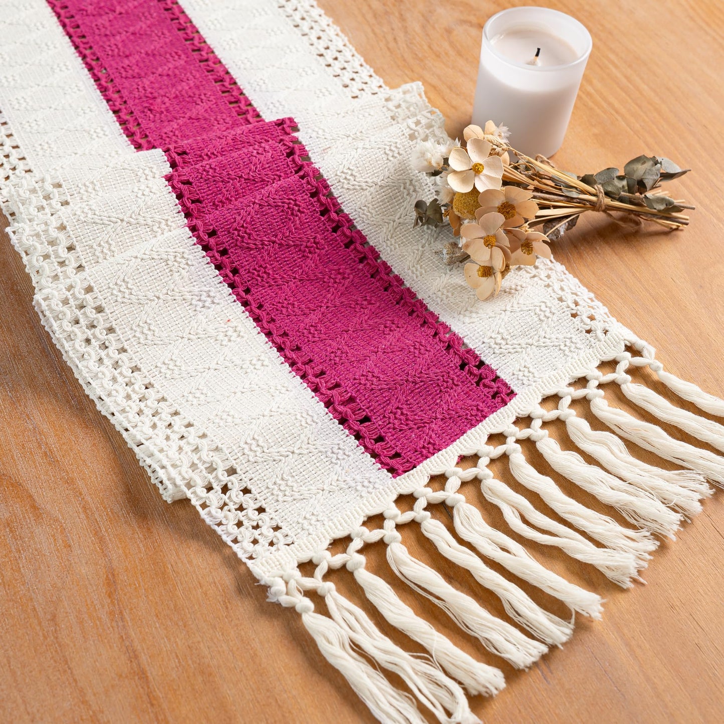 FEXIA Boho Table Runner for Fall Home Decor with Tassels 72 Inches Long Farmhouse Rustic Table Runner (12x72 Inches)