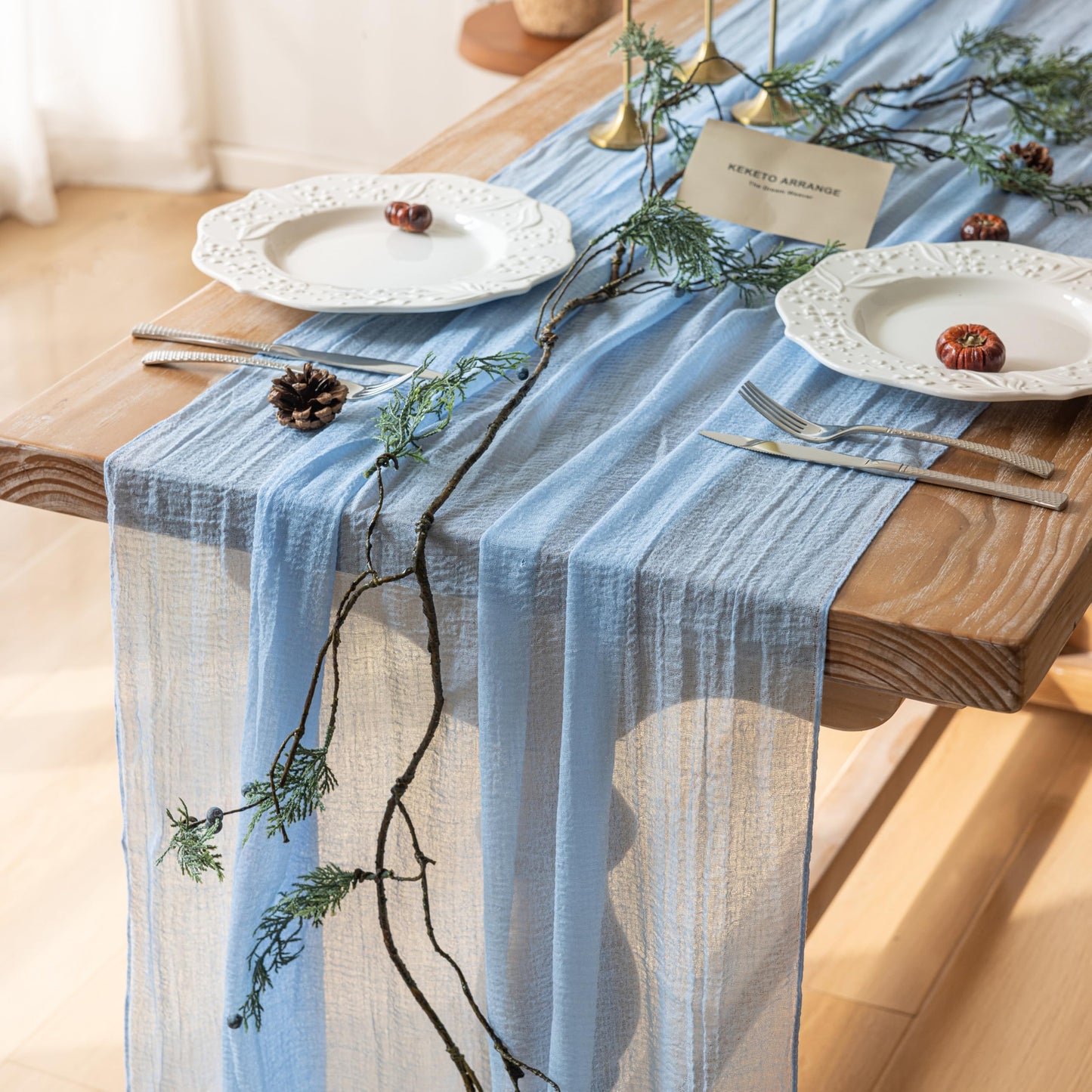 Keketo Fall Table Runner Terracotta Rust Gauze 120 Inch 10 FT Rustic Burnt Orange Cheese Cloth for Wedding Baby Bridal Shower Party Centerpiece Sheer Thanksgiving Fall Decorations
