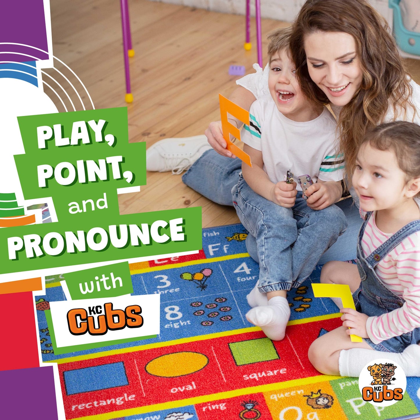 KC Cubs ABC Alphabet, Numbers & Shapes Educational Learning & Fun Game Play Area Rug for Kids Bedroom, Toddler Classroom and Baby Playroom