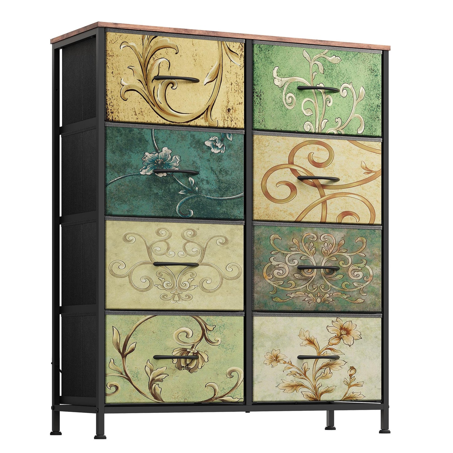 Fabric Dresser for Bedroom, Tall Dresser with 8 Drawers, Storage Tower with Fabric Bins, Double Dressers, Chest of Drawers for Closet, Living Room, Hallway, Dorm, Rustic Brown Wood Grain Print