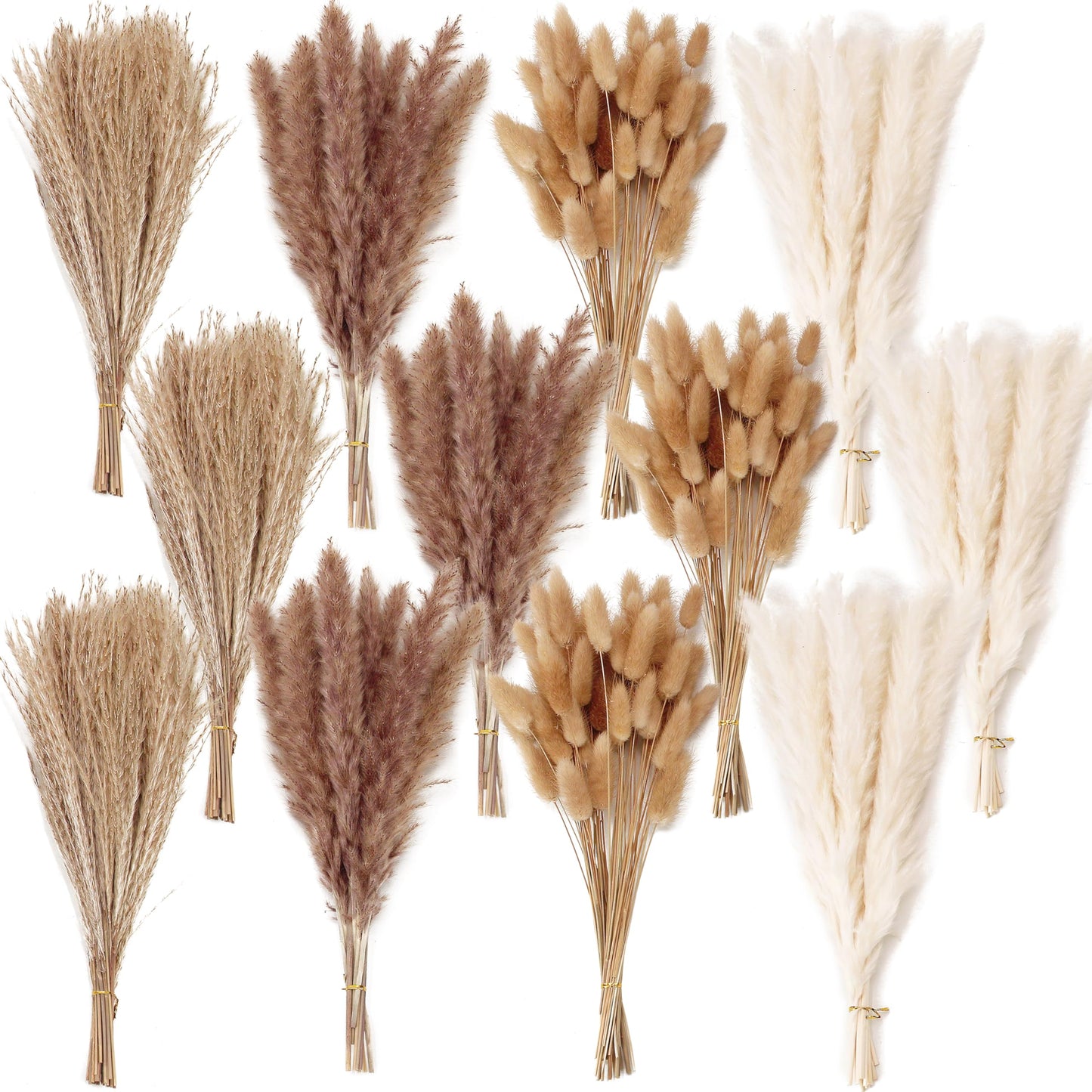 Dried Pampas Grass Decor, 100 Stems Pampas Grass Contains Bunny Tails Dried Flowers