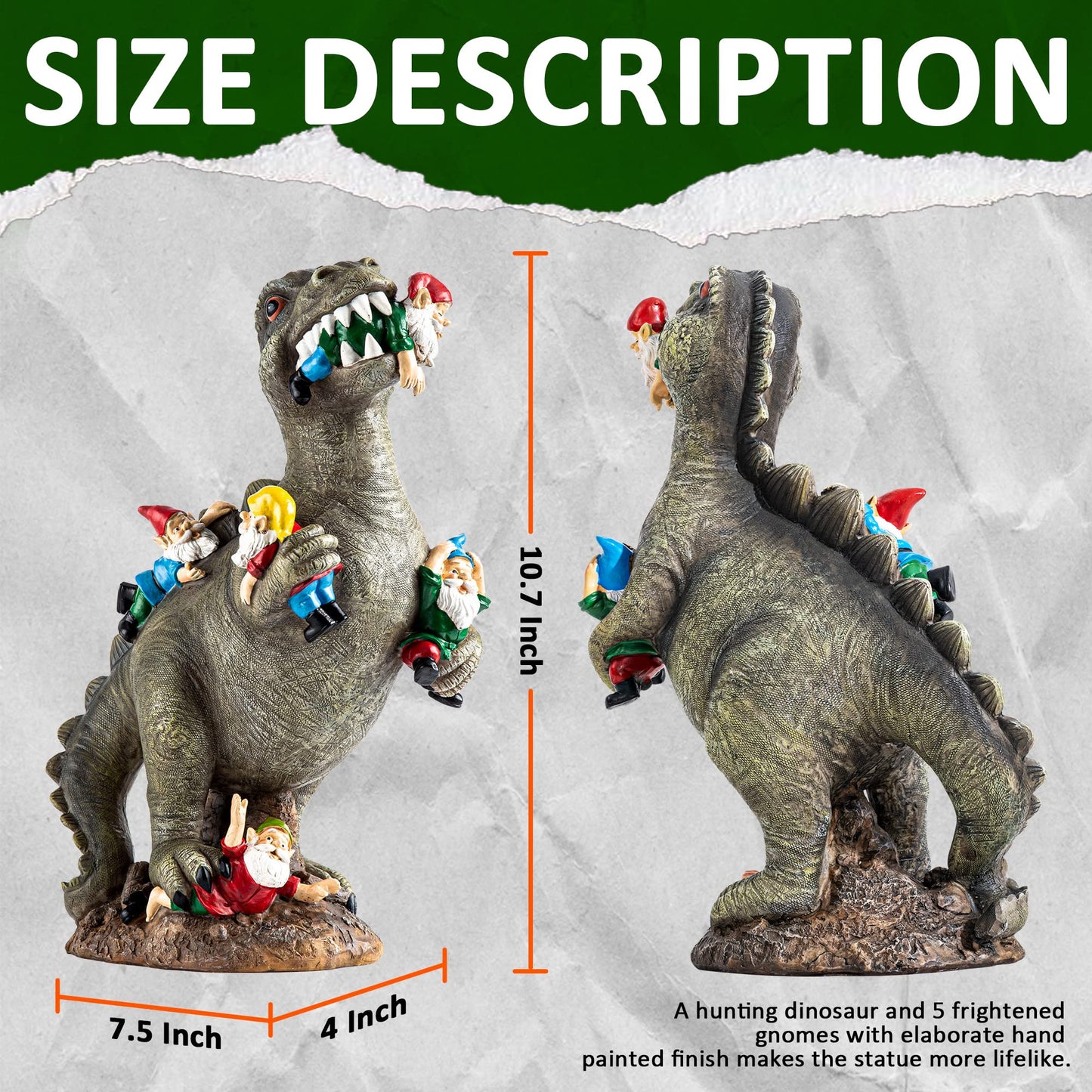 Garden Gnomes Statues Yard Decorations Outdoor Garden Decor, 14” Dinosaur Gnomes Garden Statues, Patio, Lawn Ornament, Gardening Gifts for Women for Housewarming