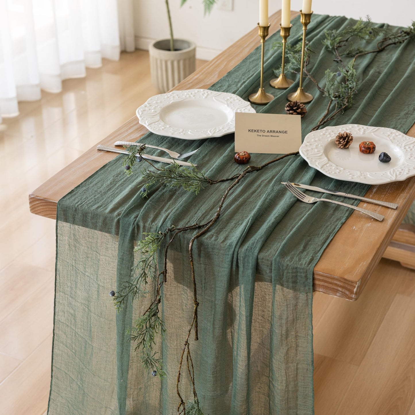 Keketo Fall Table Runner Terracotta Rust Gauze 120 Inch 10 FT Rustic Burnt Orange Cheese Cloth for Wedding Baby Bridal Shower Party Centerpiece Sheer Thanksgiving Fall Decorations