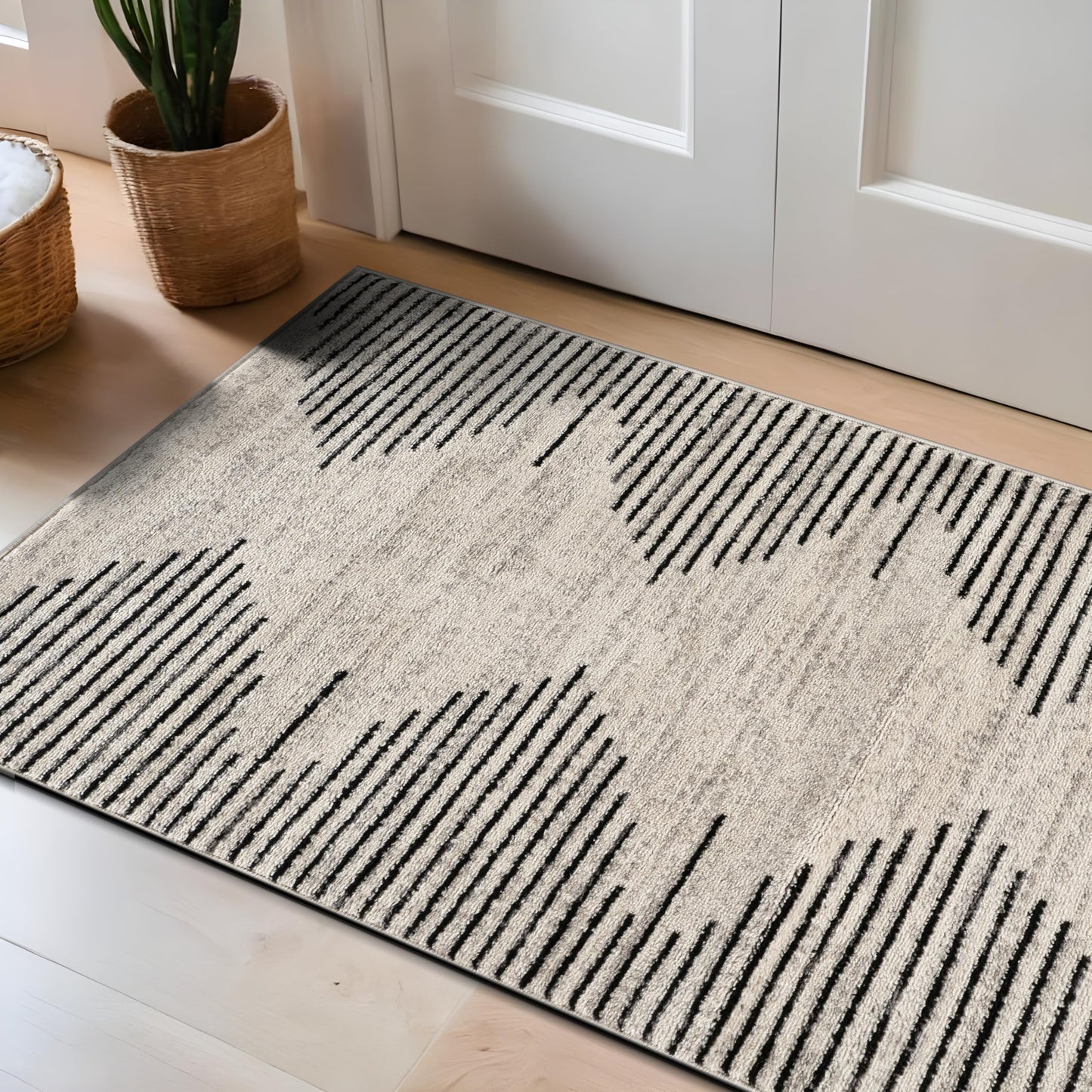 Rugshop Bohemian Stripe Stain Resistant High Traffic Living Room Kitchen Bedroom Dining Home Office Area Rug 5' x 7' Black
