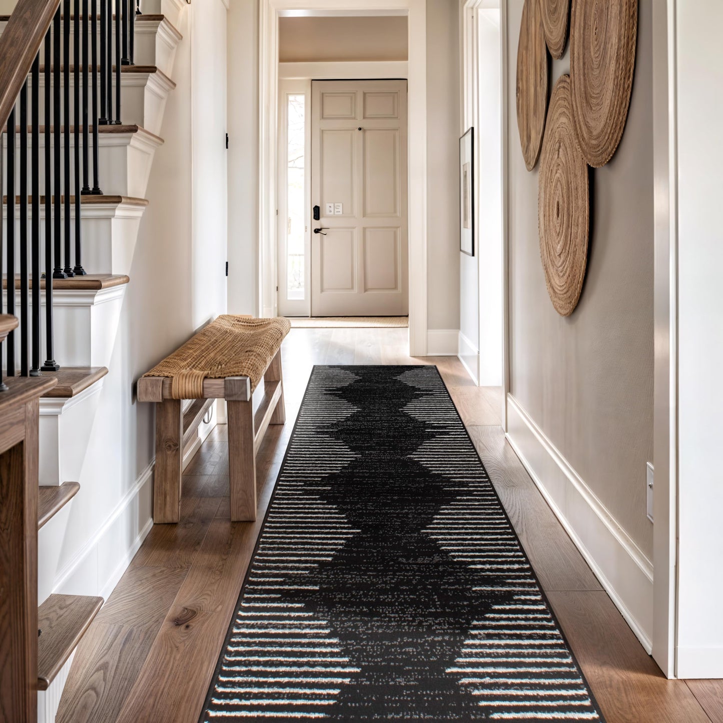 Rugshop Bohemian Stripe Stain Resistant High Traffic Living Room Kitchen Bedroom Dining Home Office Area Rug 5' x 7' Black
