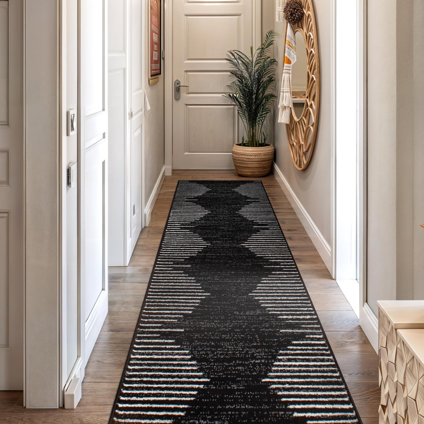 Rugshop Bohemian Stripe Stain Resistant High Traffic Living Room Kitchen Bedroom Dining Home Office Area Rug 5' x 7' Black