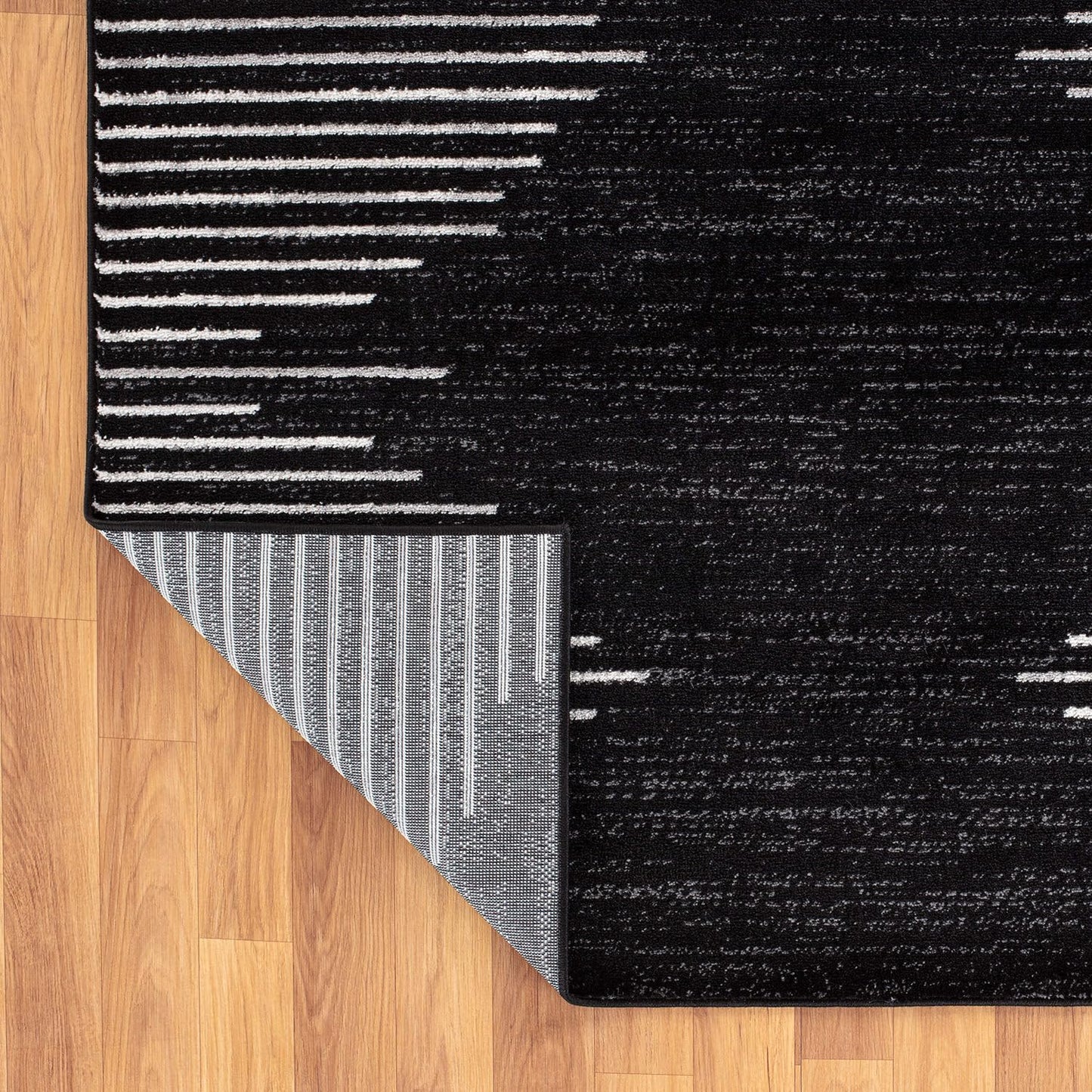 Rugshop Bohemian Stripe Stain Resistant High Traffic Living Room Kitchen Bedroom Dining Home Office Area Rug 5' x 7' Black