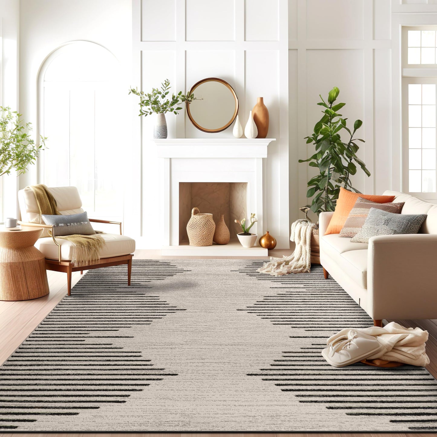 Rugshop Bohemian Stripe Stain Resistant High Traffic Living Room Kitchen Bedroom Dining Home Office Area Rug 5' x 7' Black