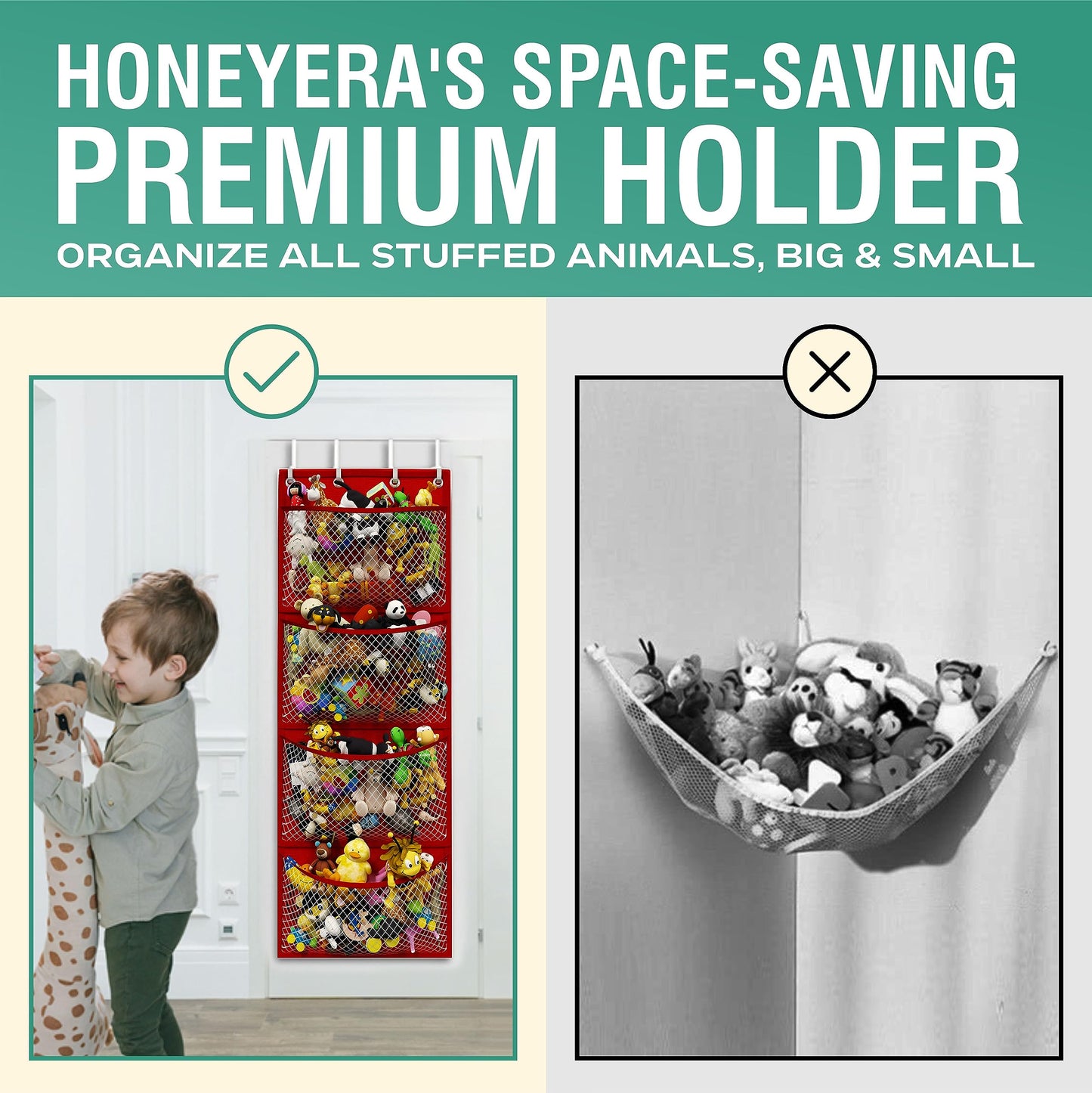 The Original Stuffed Animal Storage (Patent Pending) - Over Door Organizer for Stuffies, Baby Ideas Holder, Toy Plush/Hammock Hanging Storage Net Big Girls Toddler Large Bag Animals