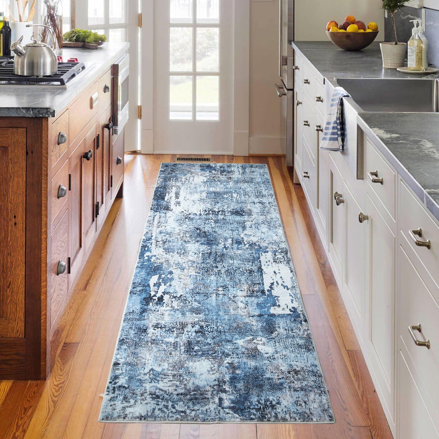 Washable Rug Boho Soft Abstract Pattern Non-Slip Area Rug 5x7 Non-Shedding Faux Wool Vintage