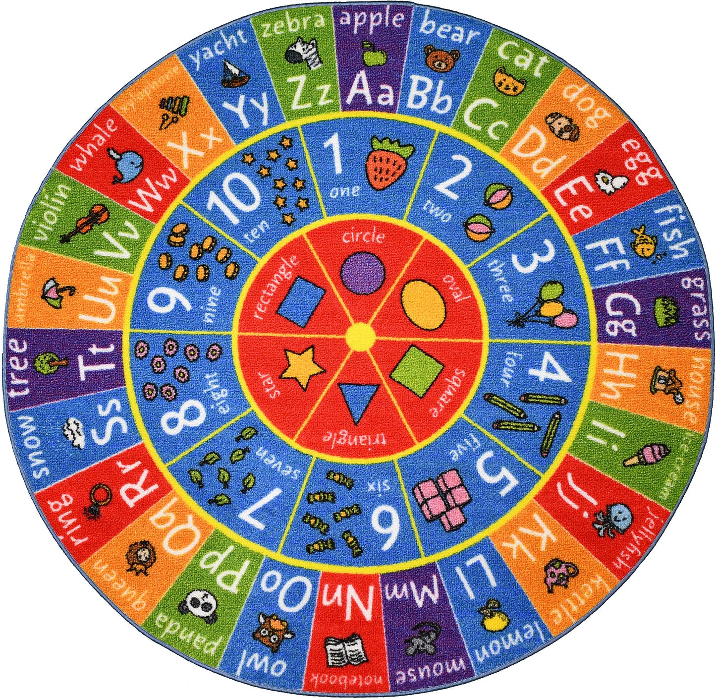 KC Cubs ABC Alphabet, Numbers & Shapes Educational Learning & Fun Game Play Area Rug for Kids Bedroom, Toddler Classroom and Baby Playroom