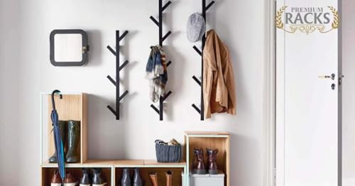PREMIUM RACKS Coat Rack & Hat Rack - Modern Design - Wall Mounted - Stylish - (Black)