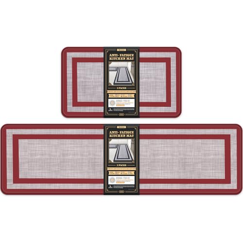 Mattitude Kitchen Mat [2 PCS] Cushioned Anti-Fatigue Non-Skid Waterproof Rugs Ergonomic Comfort Standing Mat for Kitchen, Floor, Office, Sink, Laundry, Black and Gray