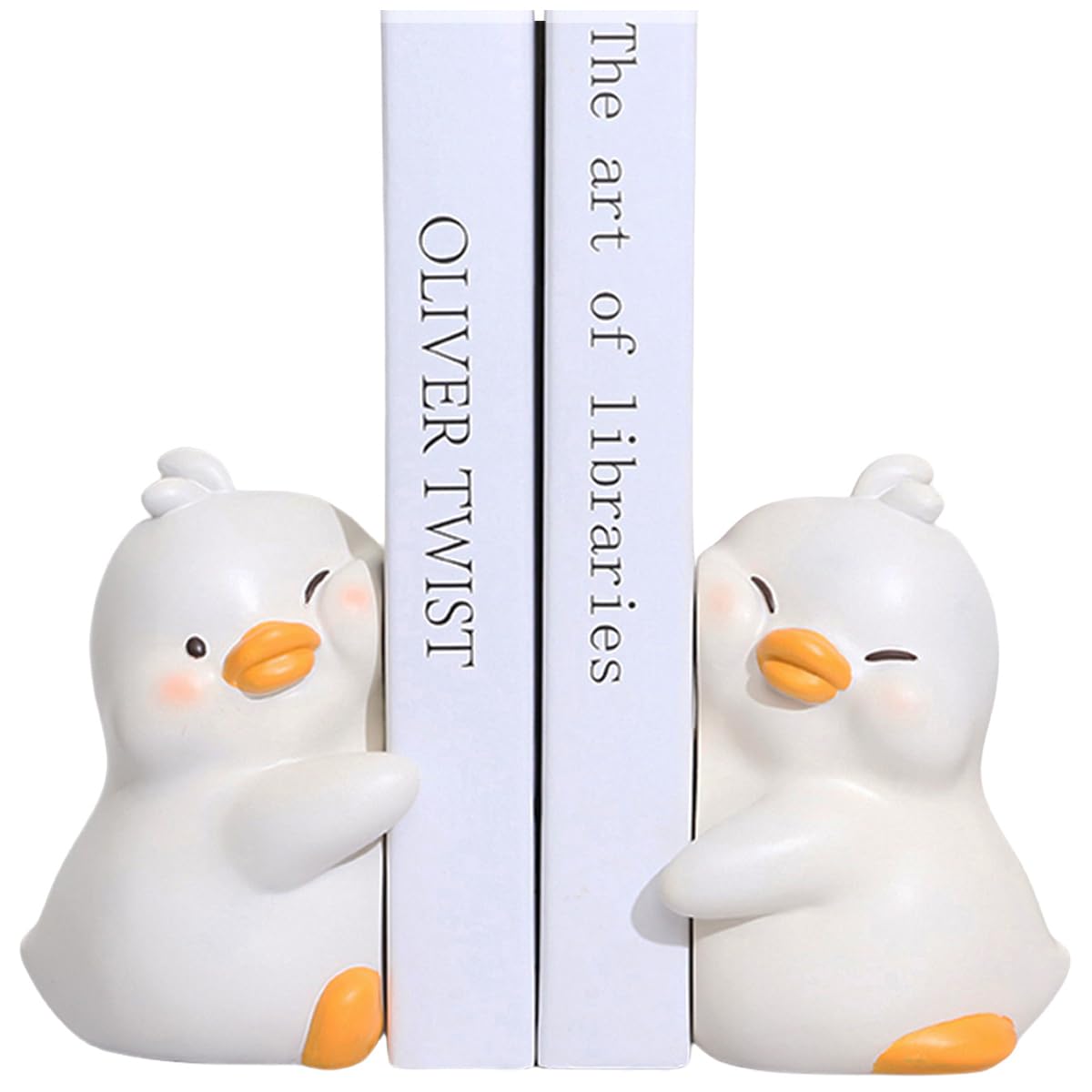 Cute Hug Ducks Decorative Bookends, Unique Book Ends to Hold Books Creative Resin Book Holder Stopper for Home Office Desk Bookshelf Decoration