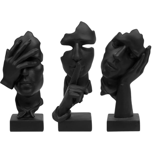 3 Pcs Thinker Statue, Silence is Gold Abstract Art Figurine, No Hear No See No Speak Modern Home Resin Sculptures Decorative Objects