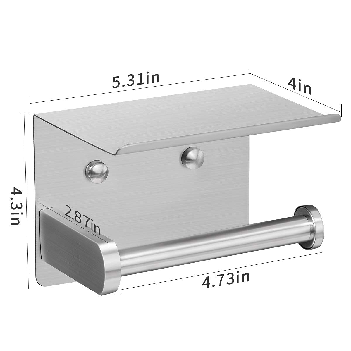 VAEHOLD Self Adhesive Toilet Paper Holder with Phone Shelf Stainless Steel Wall Mounted Toilet Paper Roll Holder - Rustproof and Bathroom Washroom Tissue Roll Holder with Shelf - Black