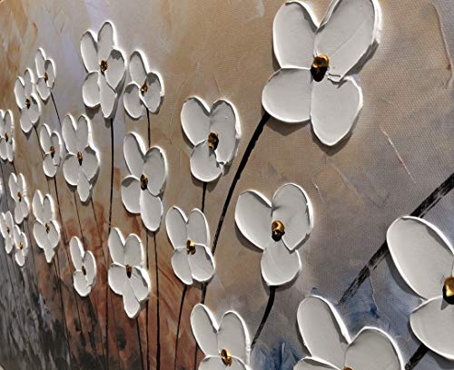Yihui Arts White Flower Canvas Wall Art Hand Painted 3D Colorful Oil Painting Modern Aestheric Pictures for Living Room Bedroom Dinning Decoration