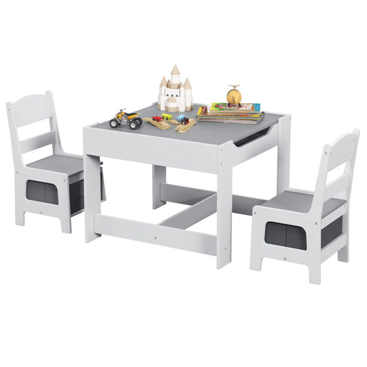 Costzon Kids Table and Chairs, 4 in 1 Wooden Activity Desk Set w/Reversible Tabletop, Bookshelves & Storage Drawers for Drawing, Reading, Crafts, Playing, Toddler Table and Chair Set