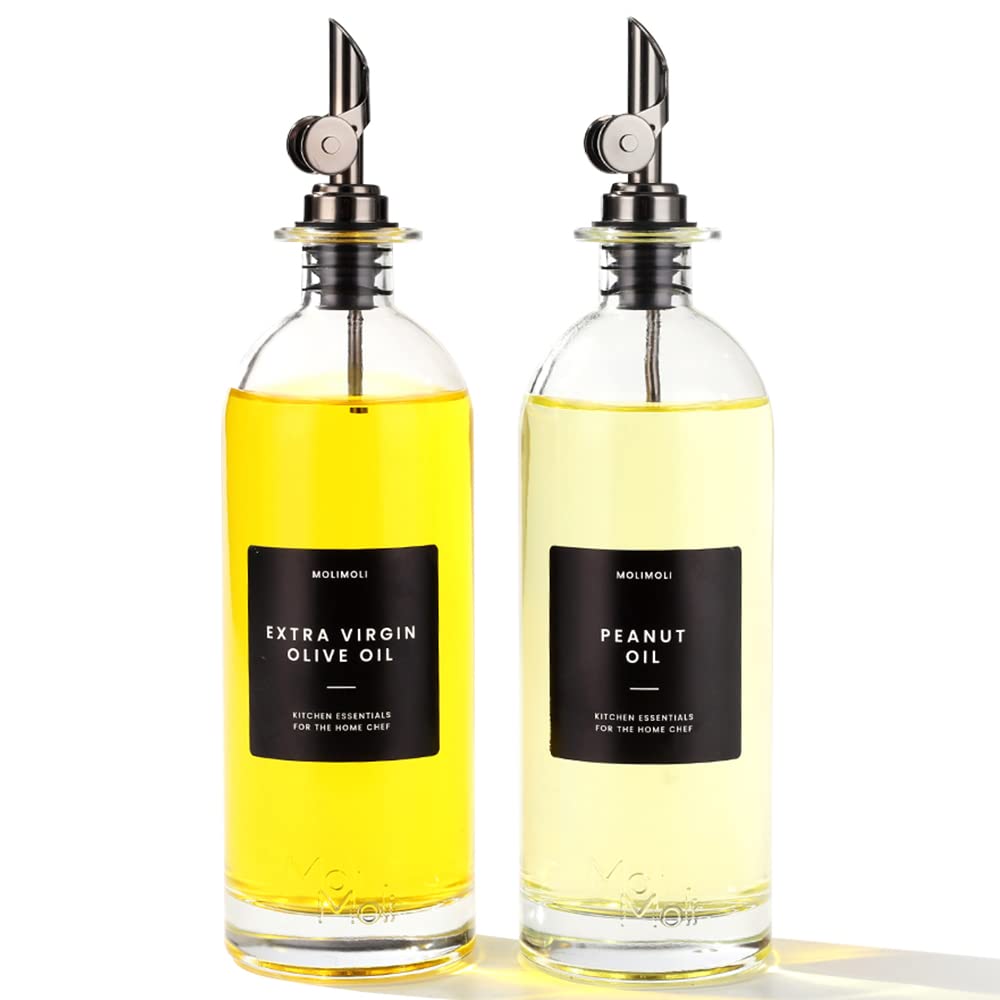 Olive Oil Dispenser Bottles for Kitchen with Pourer - Oil and Vinegar Dispenser Set, Glass Dispenser for Kitchen, Dispenser Bottle of 350ml - Set of 2