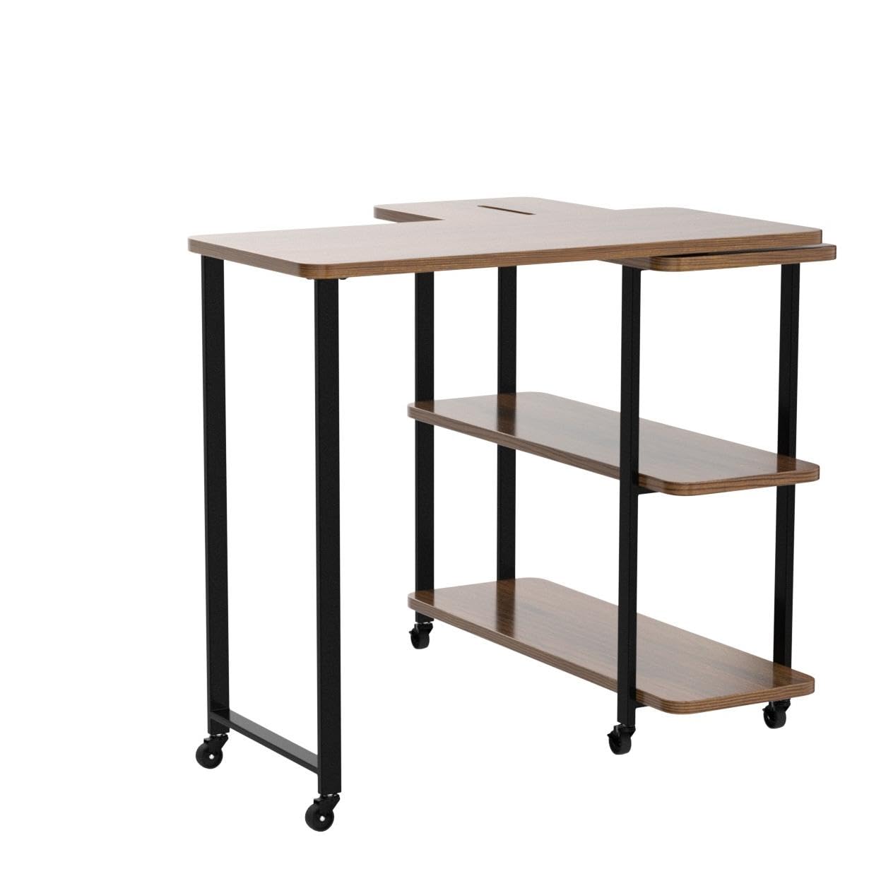 Tangkula 360° Rotating Sofa Side Table, Patented Mobile End Table with 2-Tier Storage Shelves, Swivel Rolling Desk with 6 Lockable Casters