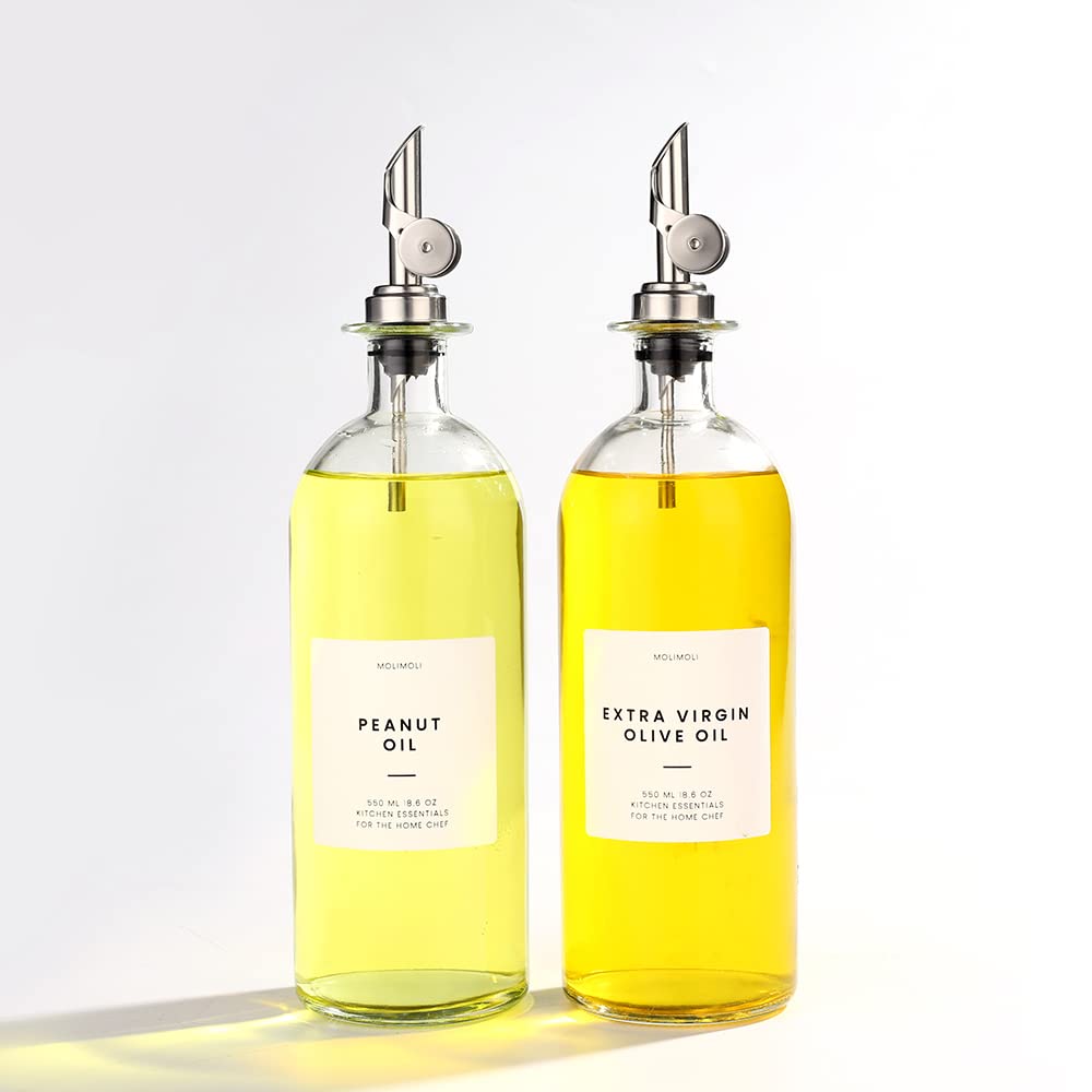 Olive Oil Dispenser Bottles for Kitchen with Pourer - Oil and Vinegar Dispenser Set, Glass Dispenser for Kitchen, Dispenser Bottle of 350ml - Set of 2