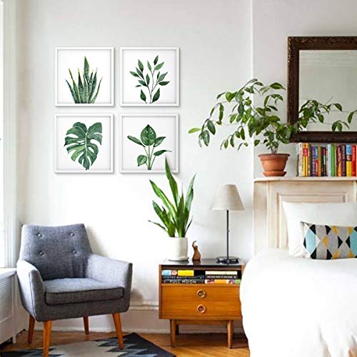 ArtbyHannah Framed Bathroom Wall Decor, 10x10 Inch Botanical Wall Art with Sage Green Plant Print for Wall Decoration, Minimalist Restroom Decor (Walnut)
