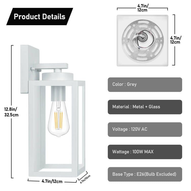 Outdoor Wall Light Fixtures, Exterior Waterproof Wall Lanterns, Porch Sconces Lighting with E26 Sockets & Glass Shades, Modern Matte Black Outside Lights for Patio Front Door Entryway Garage, 2-Pack