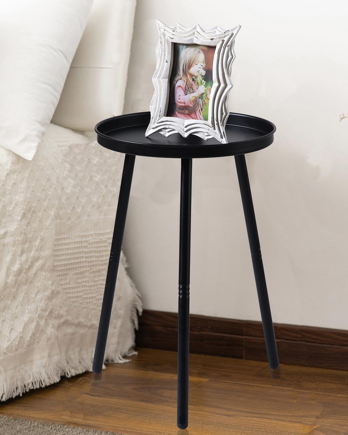 AOJEZOR Side Table: End Table for Indoor Use - Small Side Tables for Small Spaces All Matte Black with 3 Legged
