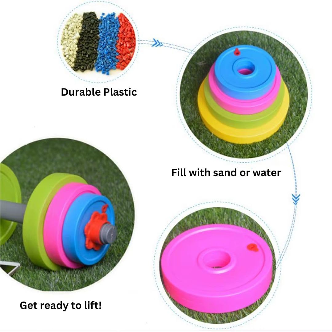 Kids Workout Dumbbell Weights Set - Toddler Toy Gym Equipment for Pretend Play Lifting, Adjustable Fill with Sand or Water