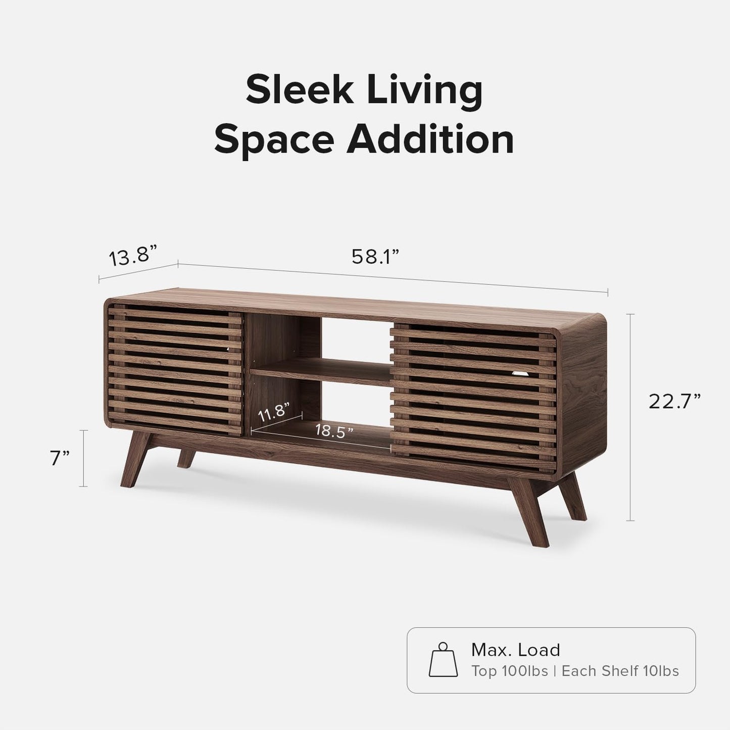 mopio Ensley TV Stand, Mid Century Modern for 55/60/65 inch TV, Farmhouse TV Stand, Entertainment Center (Walnut, 59" Tall)