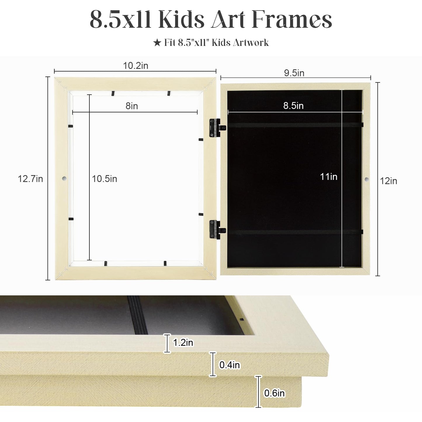 [2-Pack] Kids Frames, 8.5x11 Front Opening Kids Artwork Frames Changeable, Black Artwork Display Storage Frame for Wall, Holds 50 Pcs, for 3D Picture, Crafts, Children Drawing, Hanging Art, Portfolio