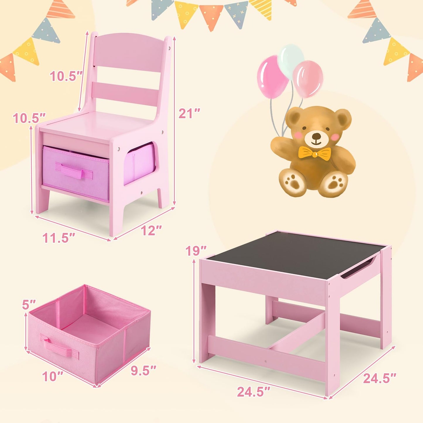 Costzon Kids Table and Chairs, 4 in 1 Wooden Activity Desk Set w/Reversible Tabletop, Bookshelves & Storage Drawers for Drawing, Reading, Crafts, Playing, Toddler Table and Chair Set