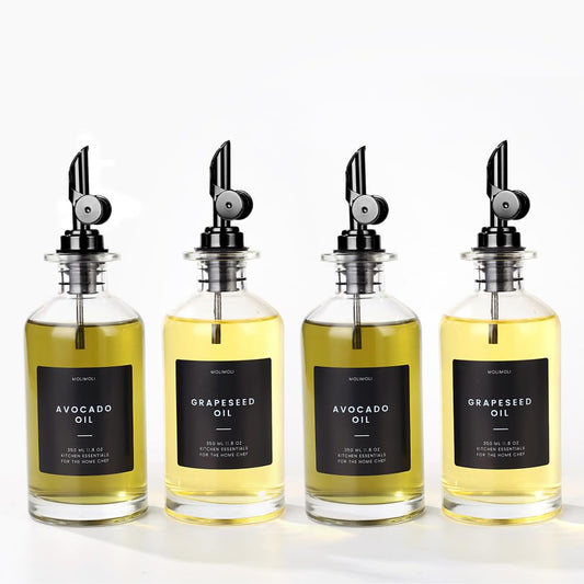 Olive Oil Dispenser Bottles for Kitchen with Pourer - Oil and Vinegar Dispenser Set, Glass Dispenser for Kitchen, Dispenser Bottle of 350ml - Set of 2