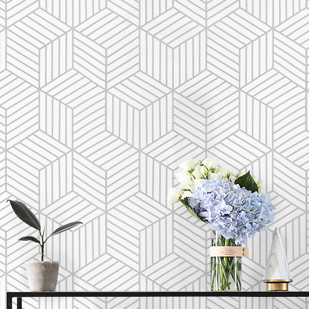 CiCiwind Peel and Stick Wallpaper Boho Wall Paper Modern White and Gold Geometric Contact Paper for Cabinets Removable Self Adhesive Bathroom Wallpaper for Bedroom Papel Tapiz para Pared 15.7"x78.7"