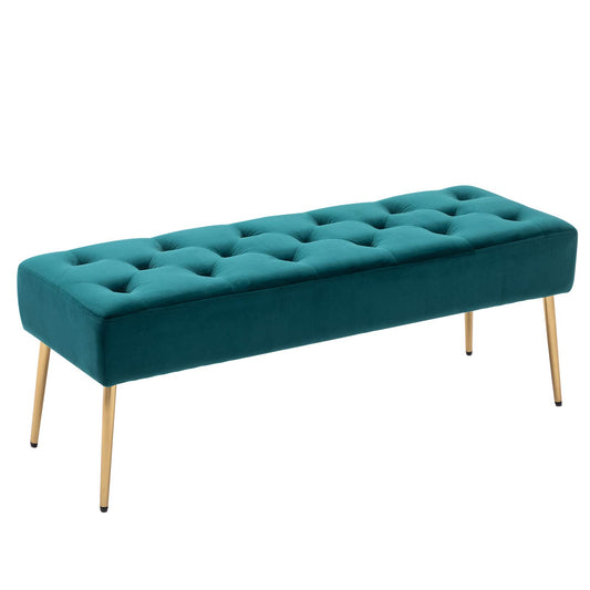 DUHOME Button-Tufted Ottoman Bench, Upholstered Bedroom Benches Leather Footrest Stool Accent Bench for Entryway Dining Room Living Room Bedroom End of Bed, Yellowish Brown