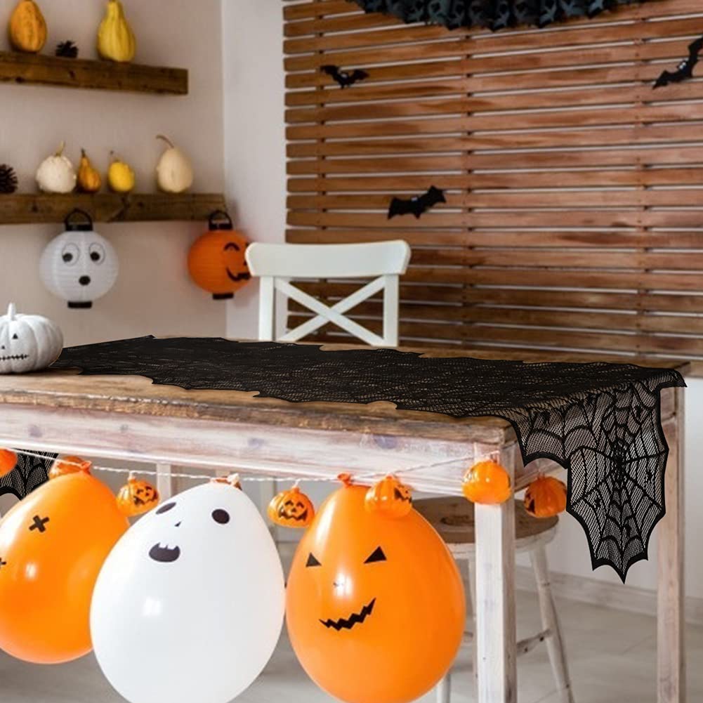 Halloween Table Cloth, Black Spider Web Lace Tablecloth for Rectangle Tables, Gothic Halloween Decor for Masquerade, Scary Movie Nights, Dinner Party Table Decorations 60 x 71 inch