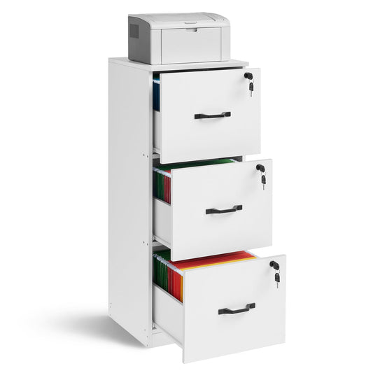VASAGLE 3-Drawer Vertical File Cabinet, Rustic Brown and Black, for Home Office and Bedroom, A4 and Letter-Size Files, Lockable Drawers