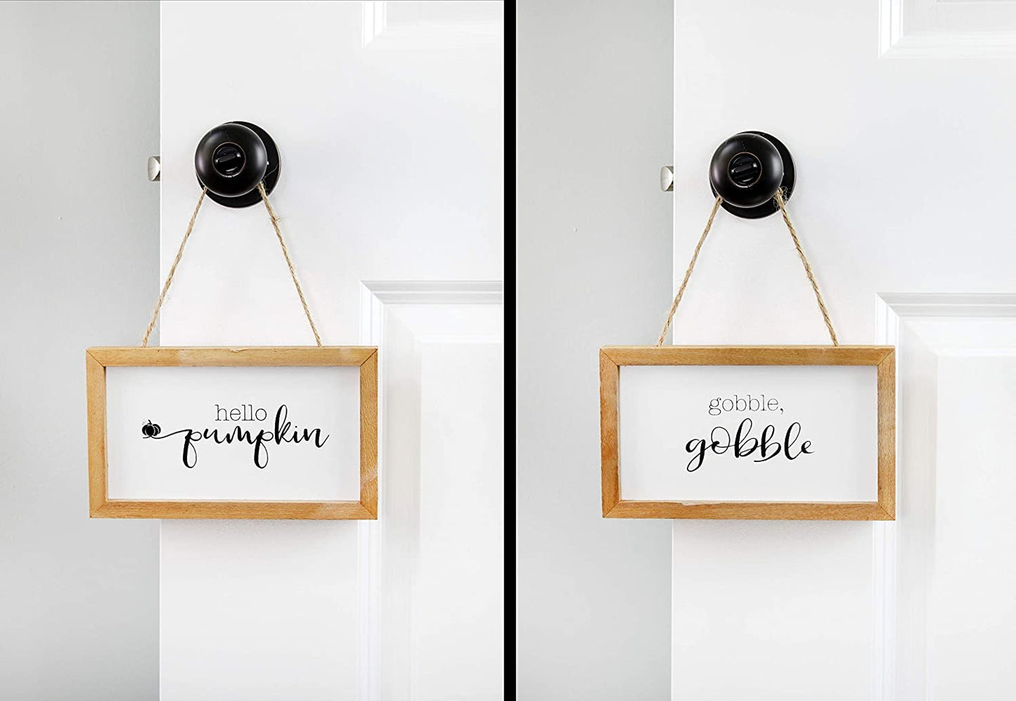 AuldHome Design Farmhouse Decor Fall Theme Wood Signs (Set of 2); Door Hanger Welcome Harvest Thanksgiving Autumn Seasonal Plaques 8.5 x 5 inches