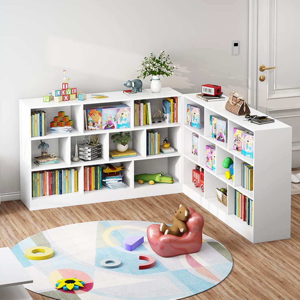 IOTXY Wooden Open Shelf Bookcase - 3-Tier Floor Standing Display Cabinet Rack with Legs, 8 Cubes Bookshelf