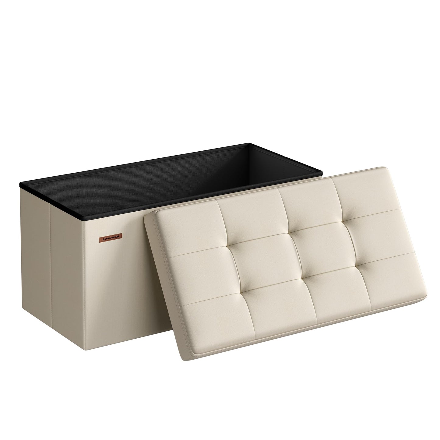 SONGMICS MAZIE Collection - 43 Inches Folding Storage Ottoman Bench, Ottoman Foot Rest, End of Bed Bench, Storage Chest, Load 660 lb, for Living Room, Bedroom, Entryway, Midnight Blue ULSF77IN