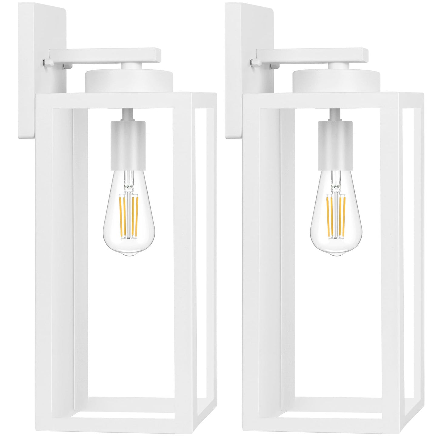 Outdoor Wall Light Fixtures, Exterior Waterproof Wall Lanterns, Porch Sconces Lighting with E26 Sockets & Glass Shades, Modern Matte Black Outside Lights for Patio Front Door Entryway Garage, 2-Pack