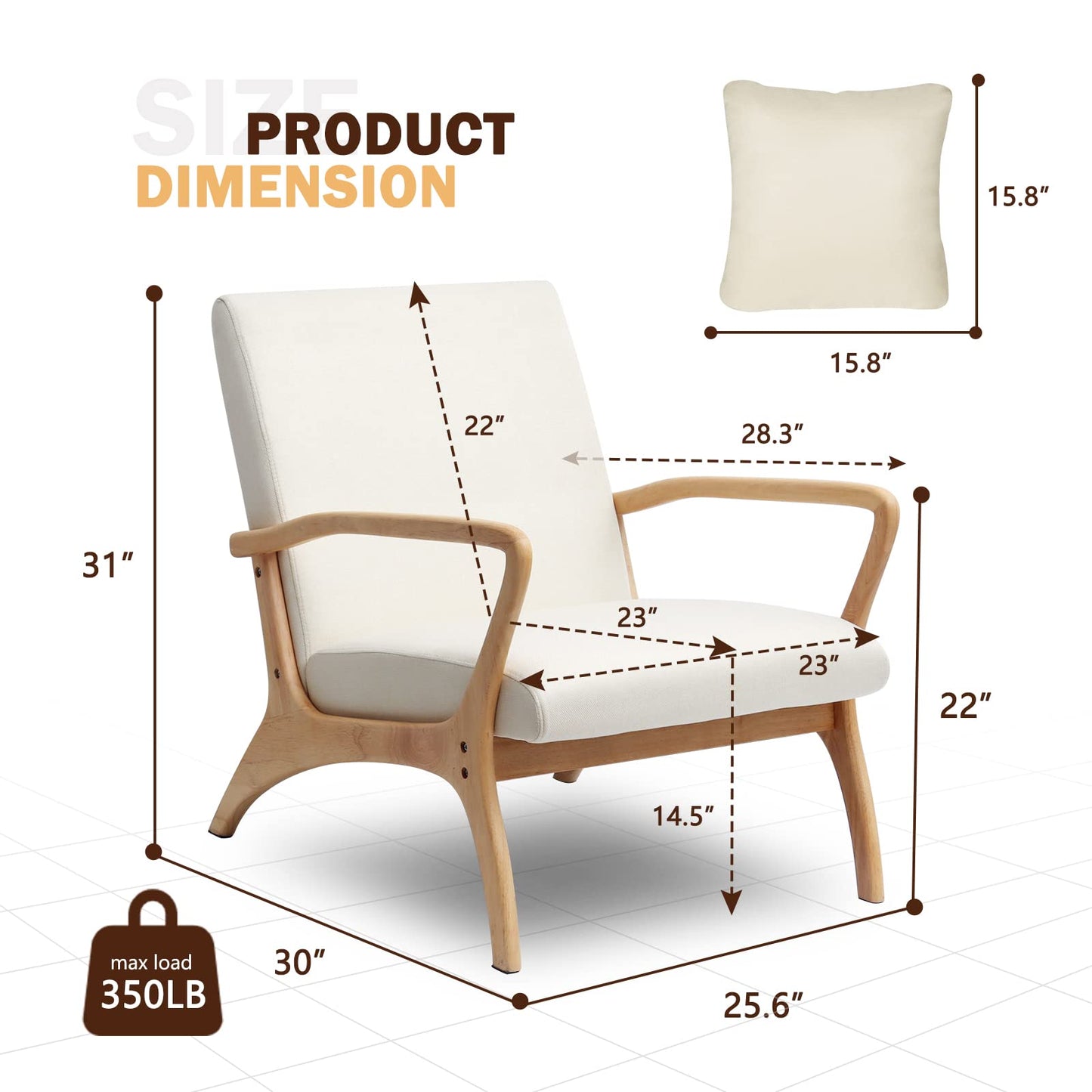 ELUCHANG Mid-Century Modern Accent Chair With Lumbar Pillow, Upholstered Armchair