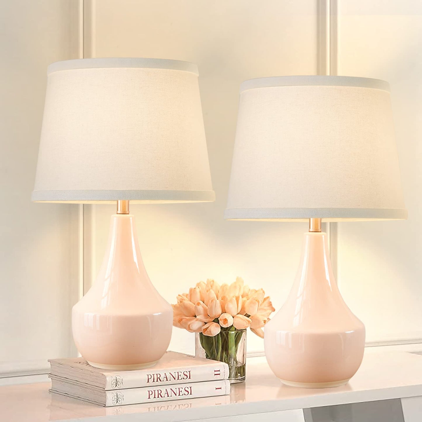 GyroVu Table Lamp Set of 2, 18.63” Ceramic Table Lamp Classic Beside Lamps Nightstand Lamp Modern Lamp for Living Room, Bedroom & Office Rocker Swtich Sage Green-LED Bulbs Included