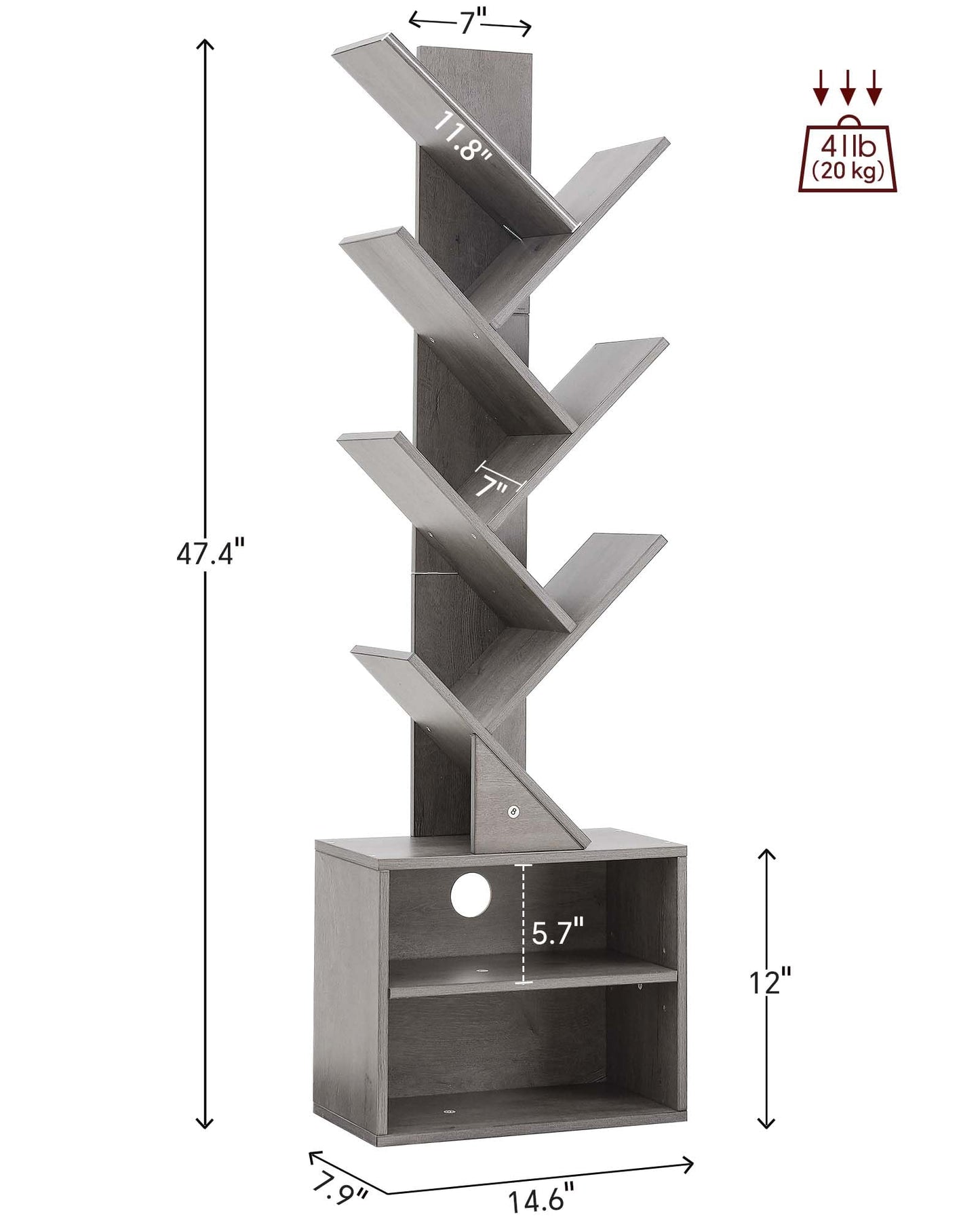 SUNMORY 6 Tier Tree Bookshelf, Small Bookcase with Storage Cabinet, Modern Tall Narrow Bookshelves Organizer, Floor Standing Book Shelf